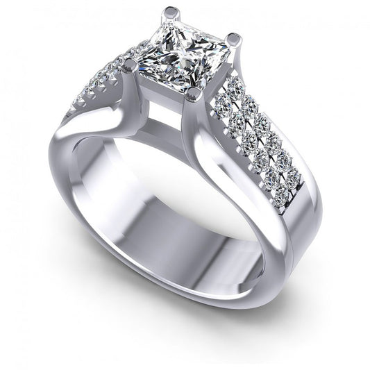 Princess and Round Diamonds 0.75CT Engagement Ring in 14KT White Gold
