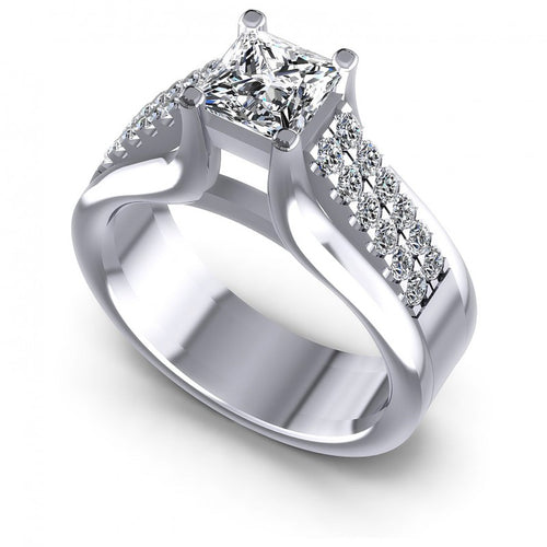 Princess and Round Diamonds 0.75CT Engagement Ring in 14KT White Gold