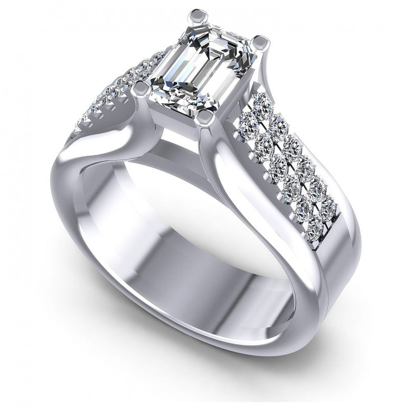 Round and Emerald Diamonds 0.75CT Engagement Ring in 14KT White Gold
