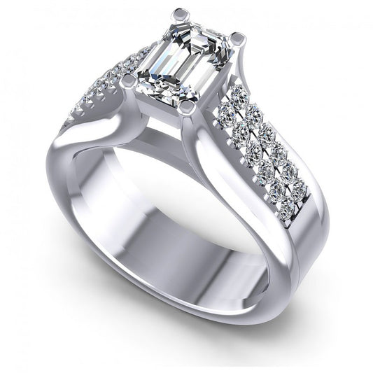 Round and Emerald Diamonds 0.75CT Engagement Ring in 14KT White Gold
