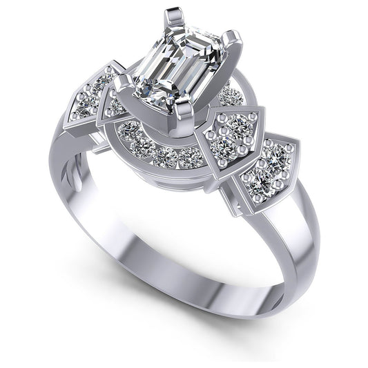 0.75CT Emerald And Round  Cut Diamonds Engagement Rings