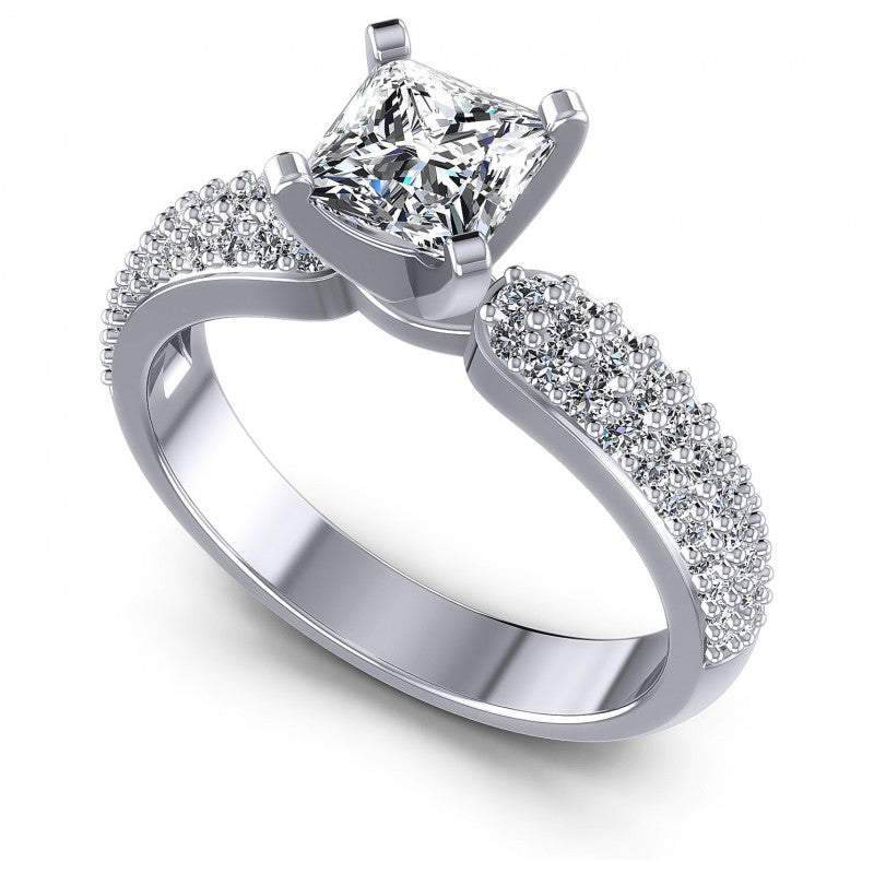 Princess and Round Diamonds 0.90CT Engagement Ring in 14KT White Gold