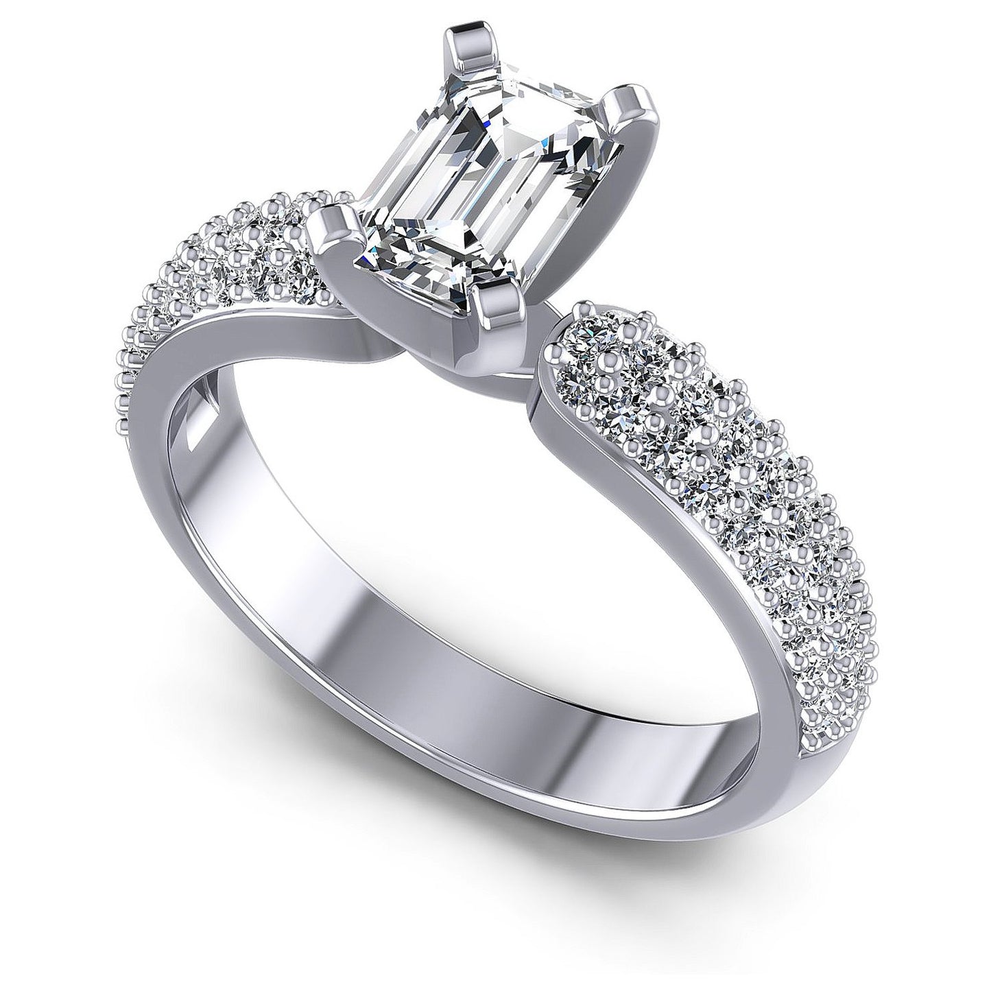 0.90CT Emerald And Round  Cut Diamonds Engagement Rings