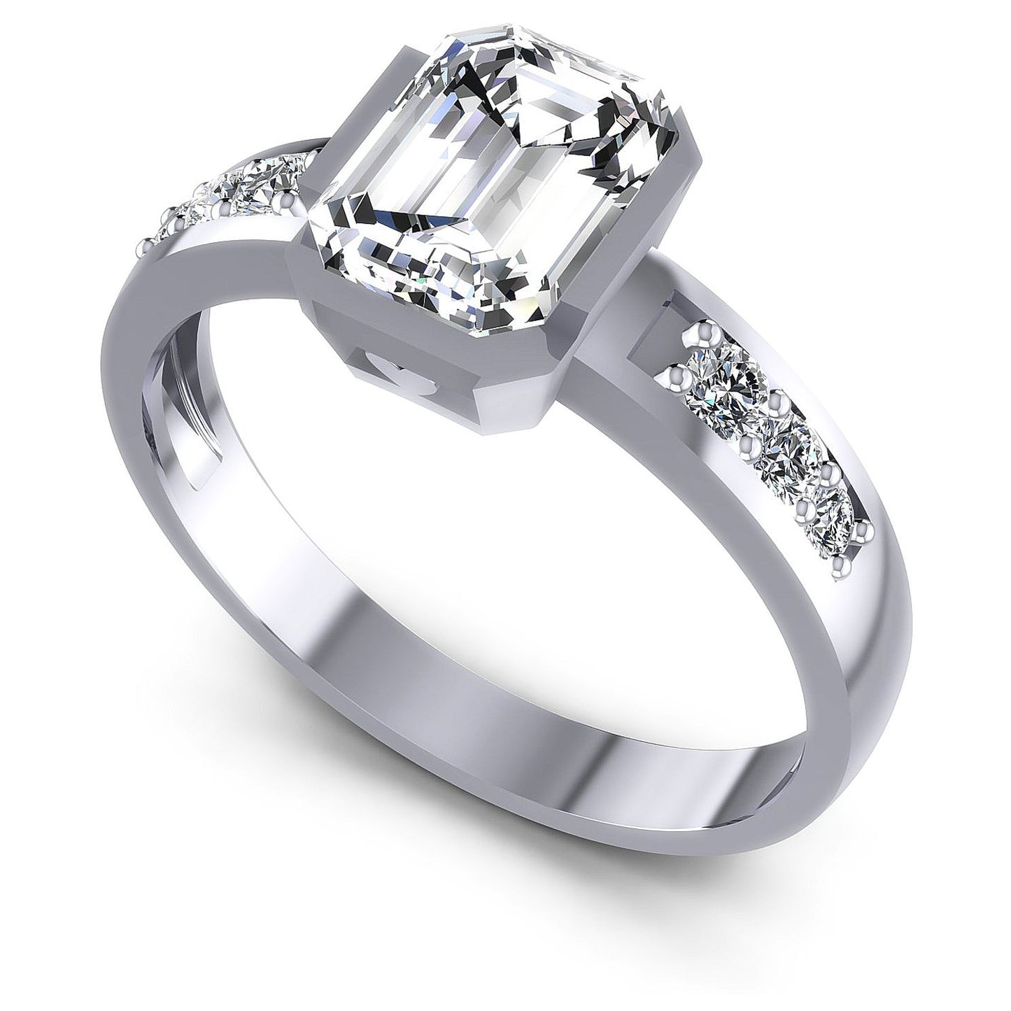 0.60CT Emerald And Round  Cut Diamonds Engagement Rings