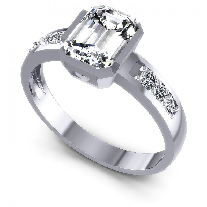 Round and Emerald Diamonds 0.60CT Engagement Ring in 14KT White Gold