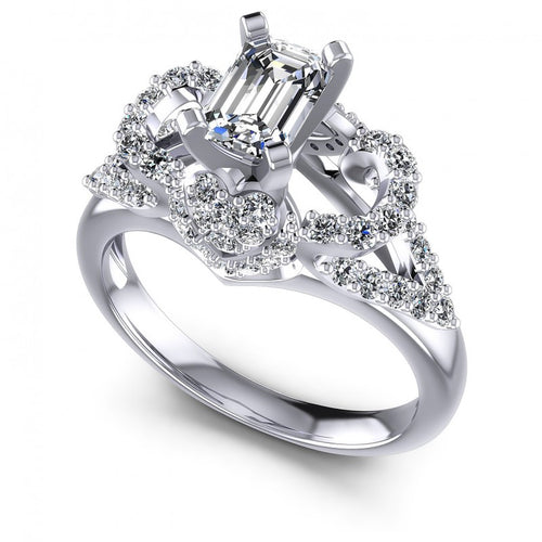 Round and Emerald Diamonds 1.00CT Engagement Ring in 14KT White Gold