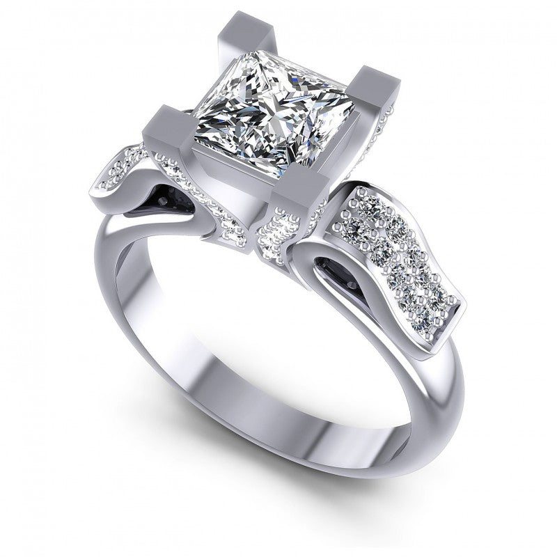 Princess and Round Diamonds 0.85CT Engagement Ring in 14KT White Gold