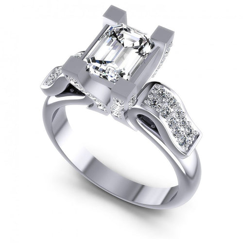 Round and Emerald Diamonds 0.85CT Engagement Ring in 14KT White Gold