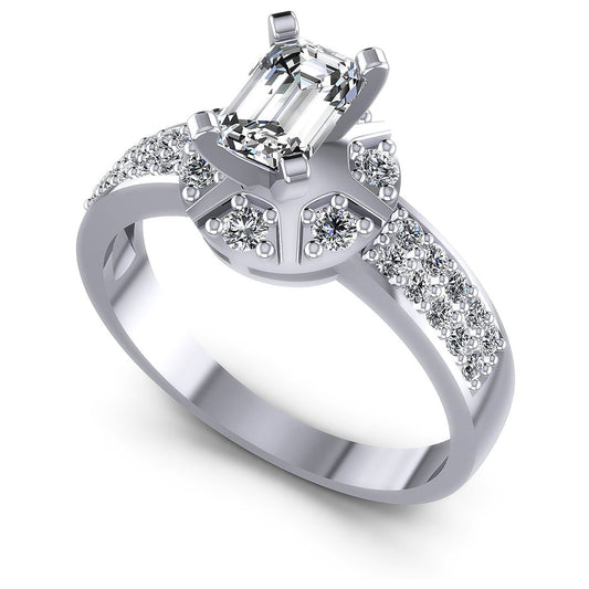 0.70CT Emerald And Round  Cut Diamonds Engagement Rings