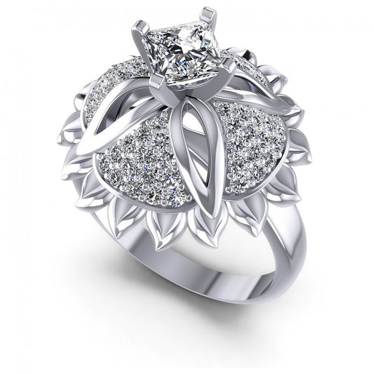 Princess and Round Diamonds 1.15CT Engagement Ring in 14KT White Gold