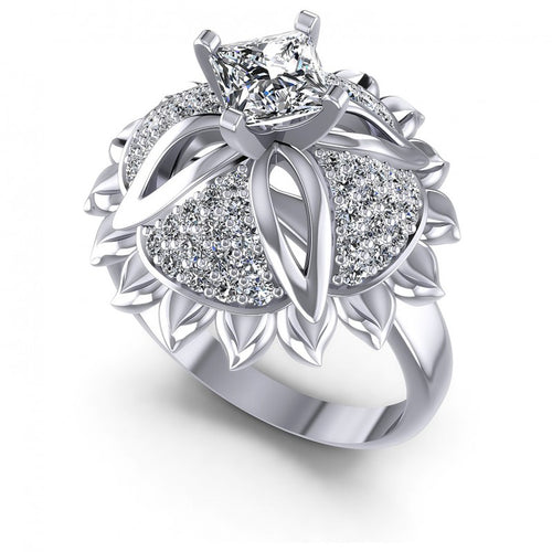 Princess and Round Diamonds 1.15CT Engagement Ring in 14KT White Gold