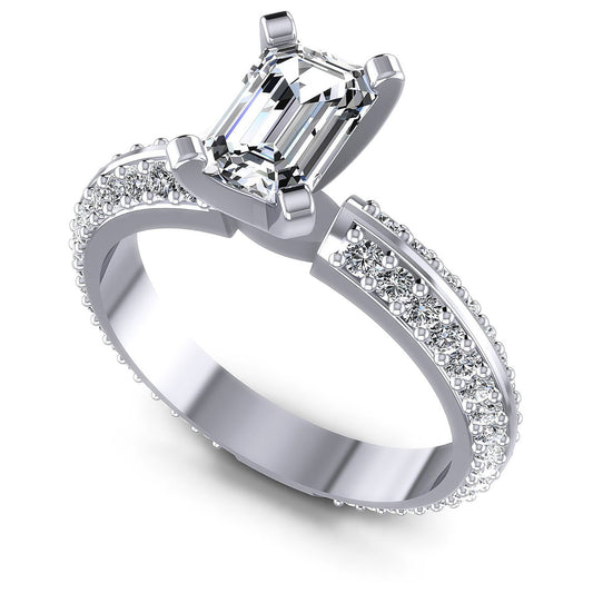 1.15CT Emerald And Round  Cut Diamonds Engagement Rings