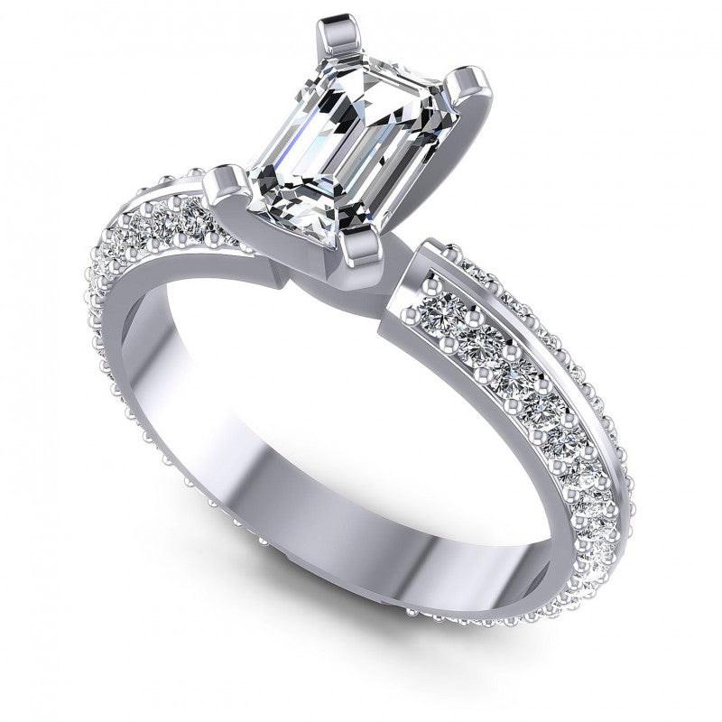 Round and Emerald Diamonds 1.15CT Engagement Ring in 14KT White Gold