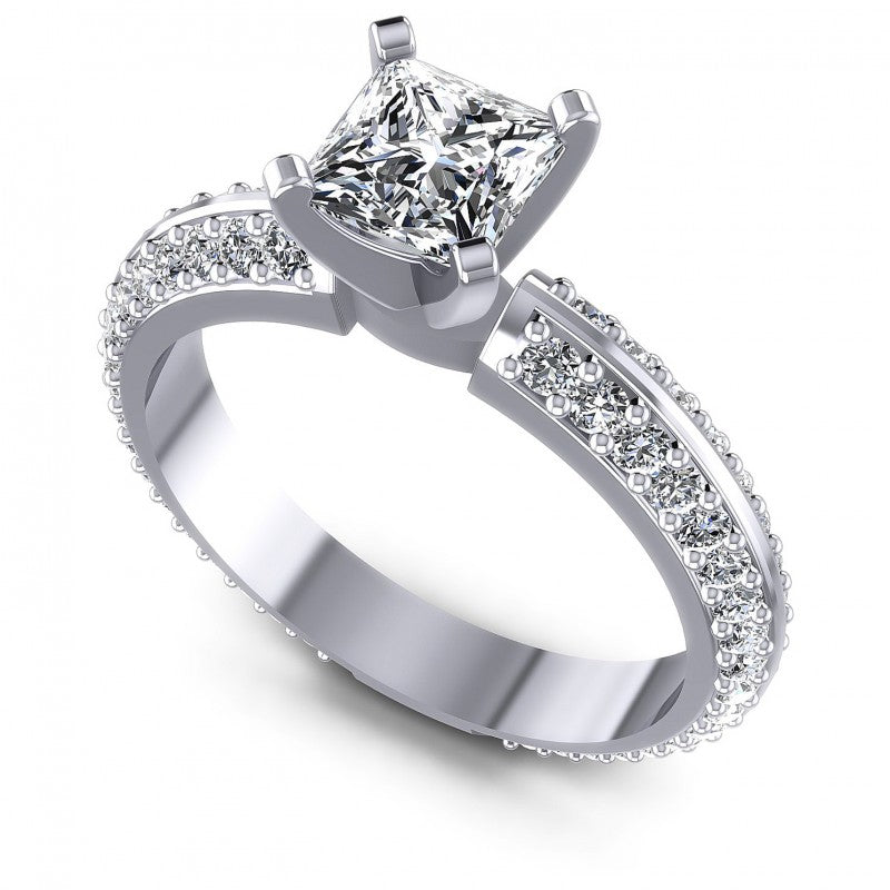 Princess and Round Diamonds 1.15CT Engagement Ring in 14KT White Gold