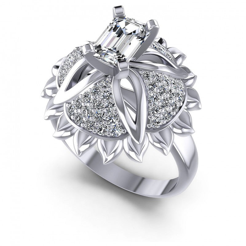 Round and Emerald Diamonds 1.15CT Engagement Ring in 14KT White Gold
