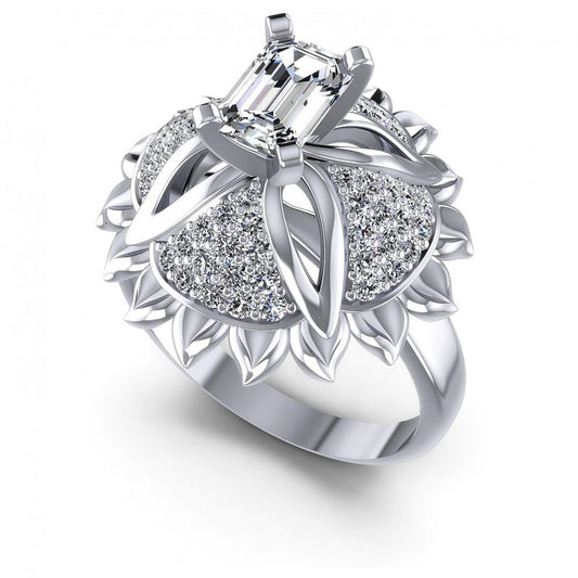 Round and Emerald Diamonds 1.15CT Engagement Ring in 14KT White Gold