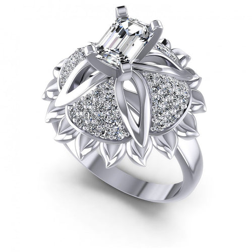 Round and Emerald Diamonds 1.15CT Engagement Ring in 14KT White Gold