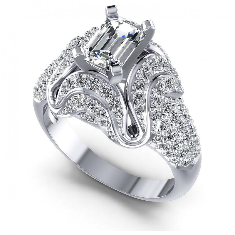 Round and Emerald Diamonds 1.30CT Engagement Ring in 14KT White Gold