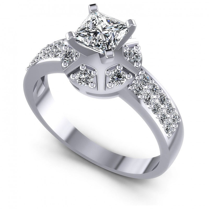Princess and Round Diamonds 0.70CT Engagement Ring in 14KT White Gold