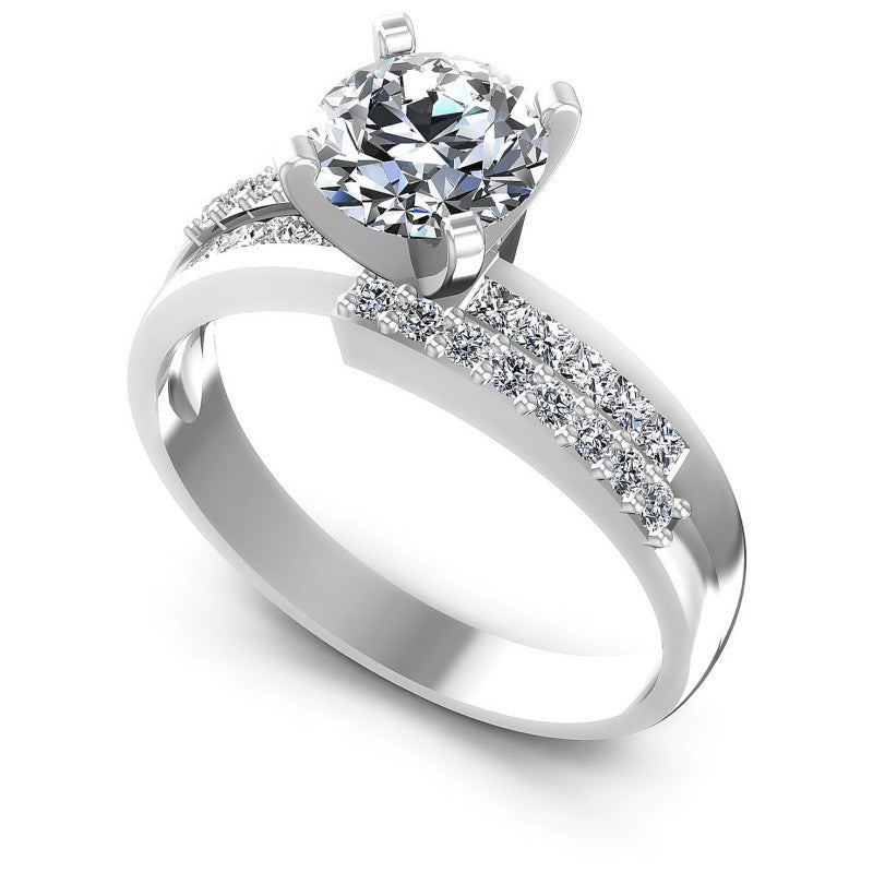 Princess and Round Diamonds 0.95CT Engagement Ring in 14KT White Gold