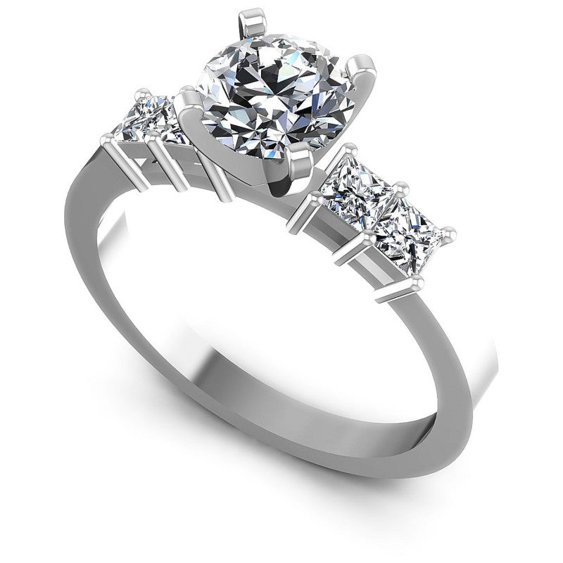 Round And Princess Cut Diamonds Engagement Ring in 14KT White Gold