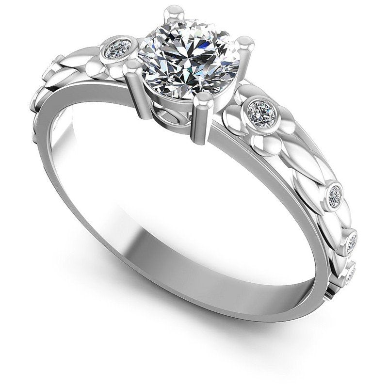 Round Cut Diamonds Antique Ring in 14KT White Gold