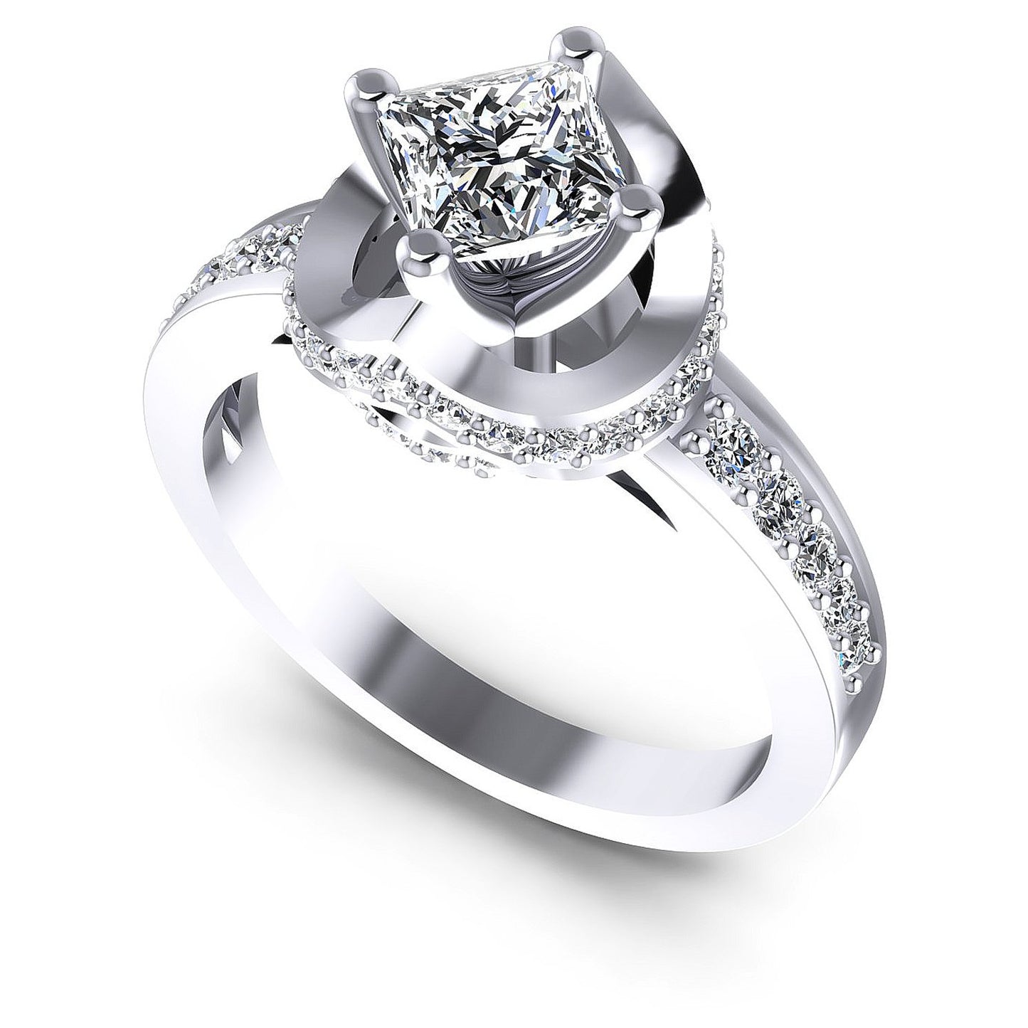 0.90CT Princess And Round  Cut Diamonds Engagement Rings
