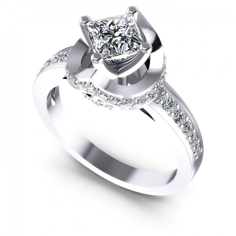 Princess And Round Cut Diamonds Engagement Ring in 14KT White Gold