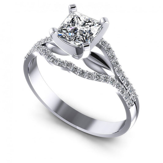 Princess and Round Diamonds 0.65CT Engagement Ring in 14KT White Gold