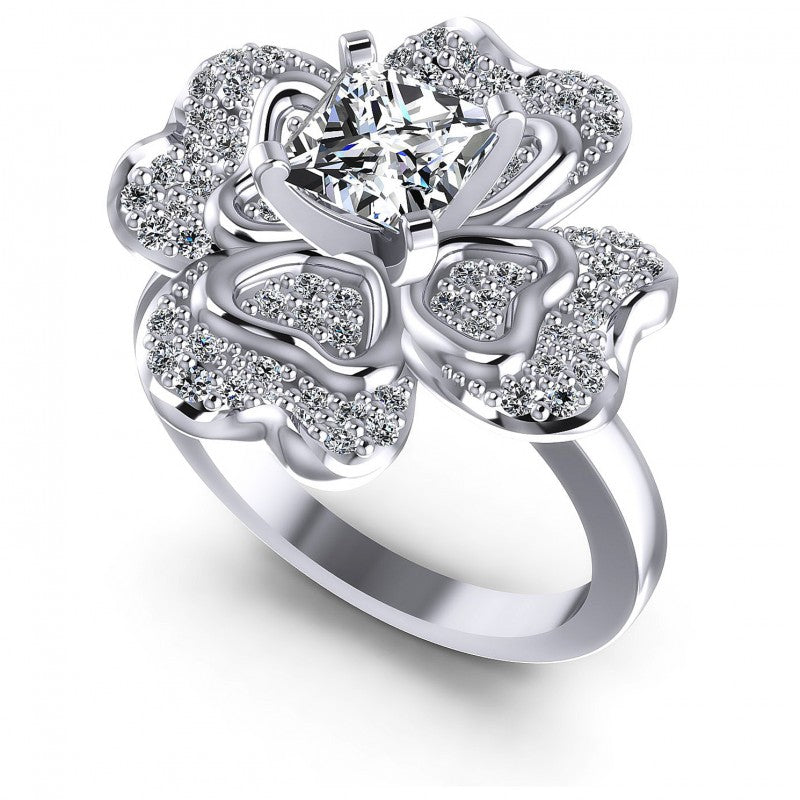 Princess and Round Diamonds 0.75CT Engagement Ring in 14KT White Gold