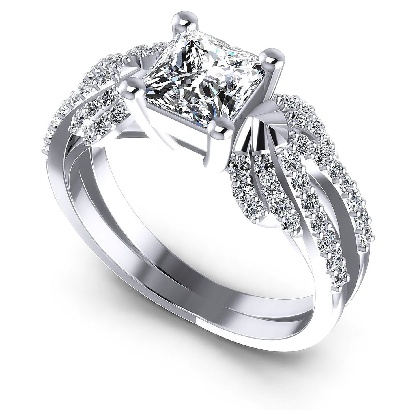 0.85CT Princess And Round  Cut Diamonds Engagement Rings