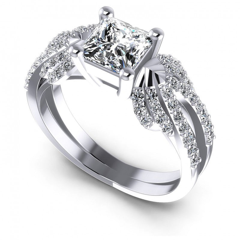 Princess and Round Diamonds 0.85CT Engagement Ring in 14KT White Gold
