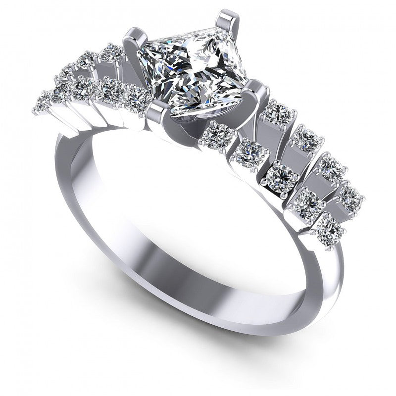 Princess and Round Diamonds 0.70CT Engagement Ring in 14KT White Gold