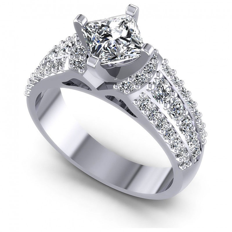 Princess and Round Diamonds 1.20CT Engagement Ring in 14KT White Gold