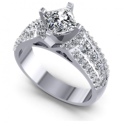 Princess and Round Diamonds 1.20CT Engagement Ring in 14KT White Gold