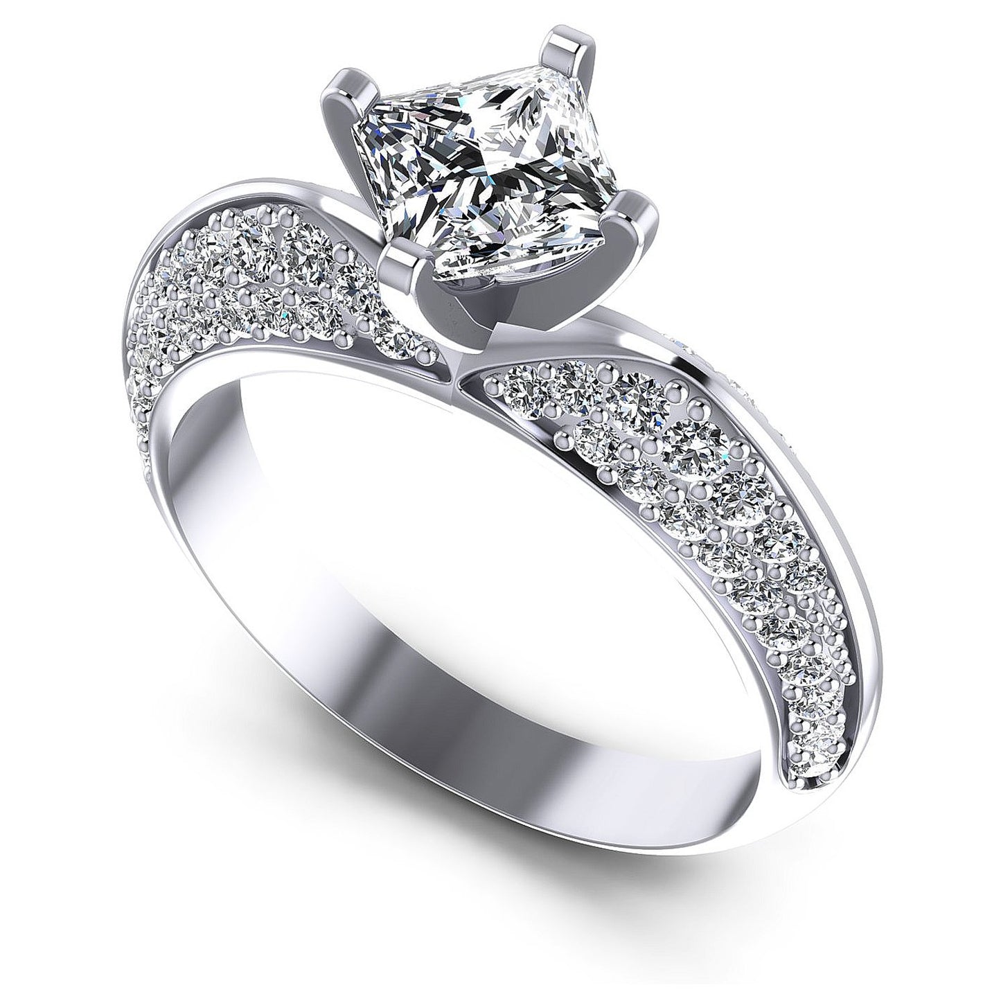 1.00CT Princess And Round  Cut Diamonds Engagement Rings
