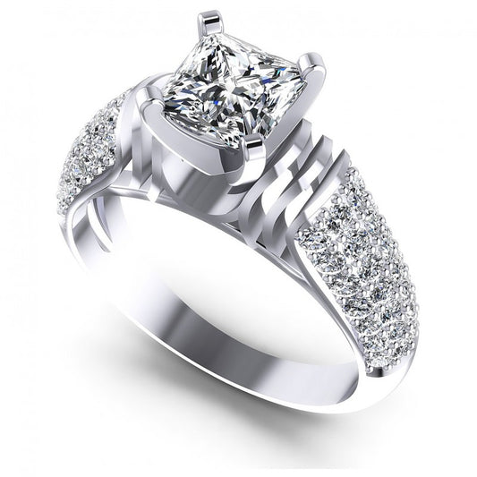 Princess and Round Diamonds 0.95CT Engagement Ring in 14KT White Gold