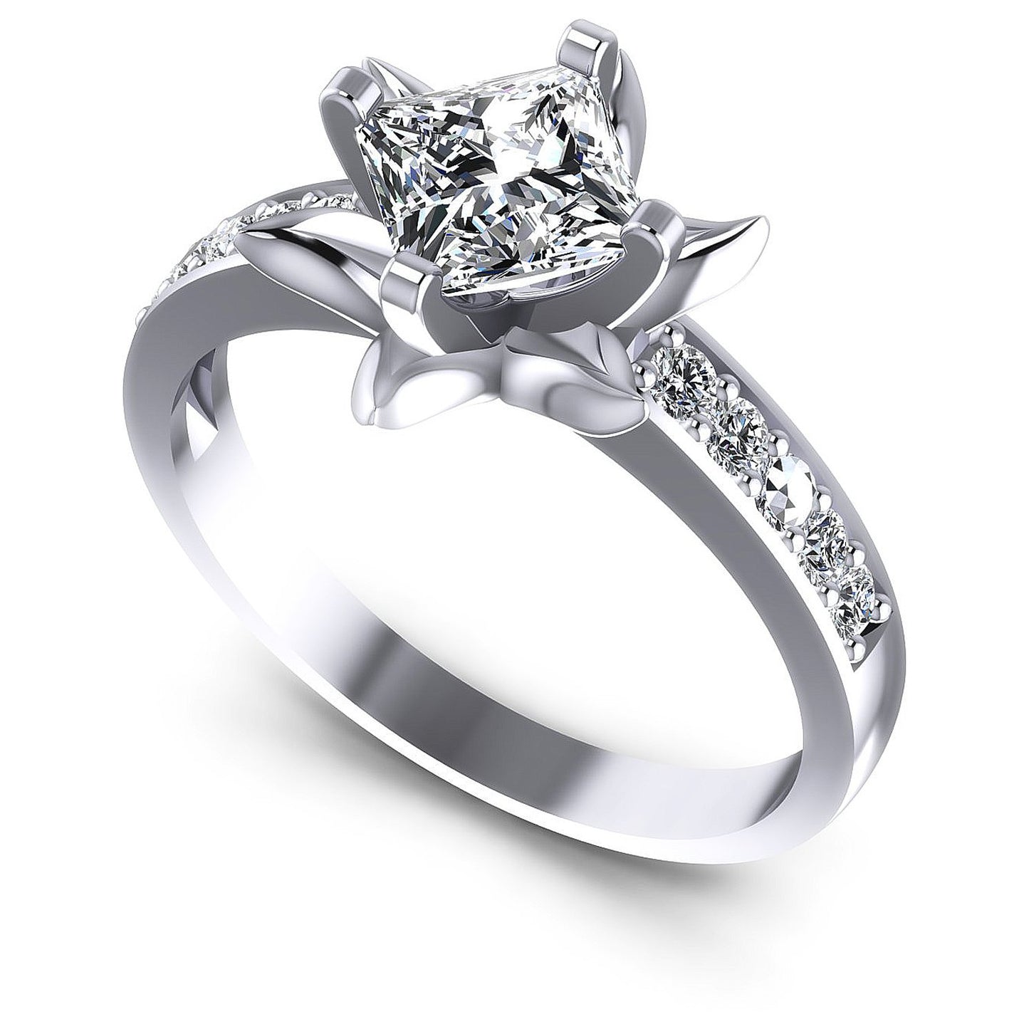 0.60CT Princess And Round  Cut Diamonds Engagement Rings