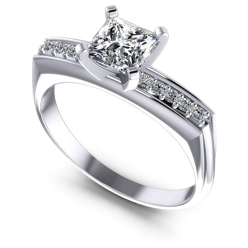 Princess and Round Diamonds 0.45CT Engagement Ring in 14KT White Gold