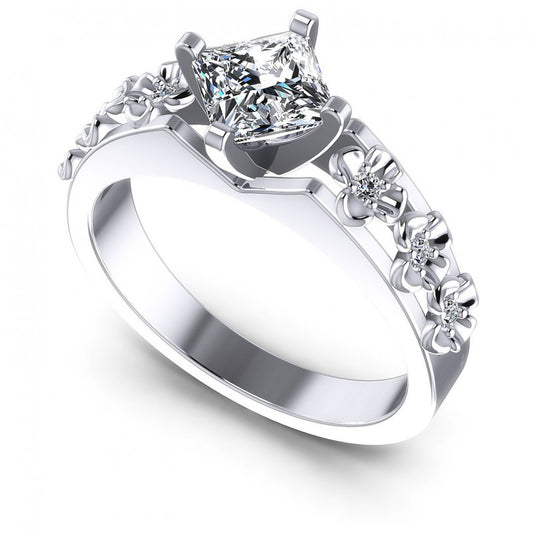 Princess and Round Diamonds 0.45CT Engagement Ring in 14KT White Gold