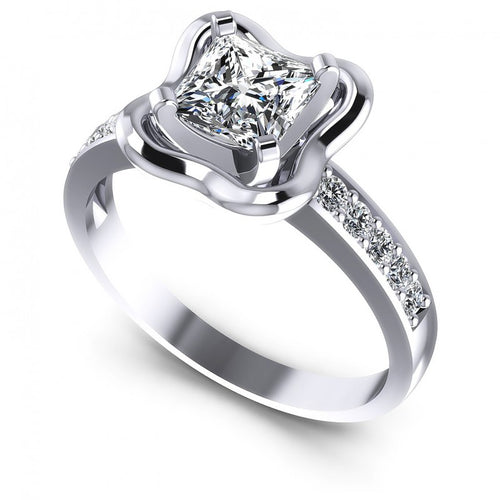 Princess and Round Diamonds 0.55CT Engagement Ring in 14KT White Gold