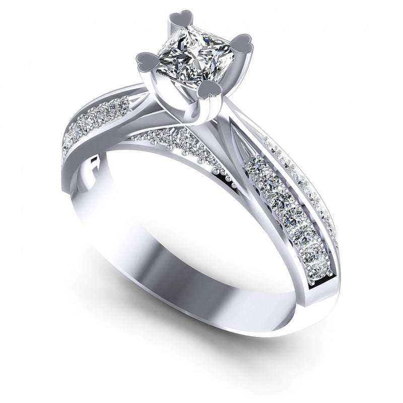 Princess and Round Diamonds 0.70CT Engagement Ring in 14KT White Gold