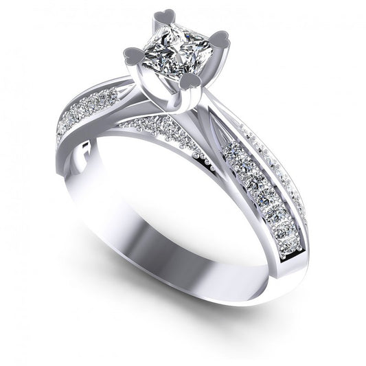 Princess and Round Diamonds 0.70CT Engagement Ring in 14KT White Gold