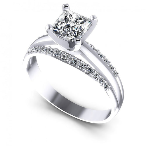 Princess and Round Diamonds 0.65CT Engagement Ring in 14KT White Gold