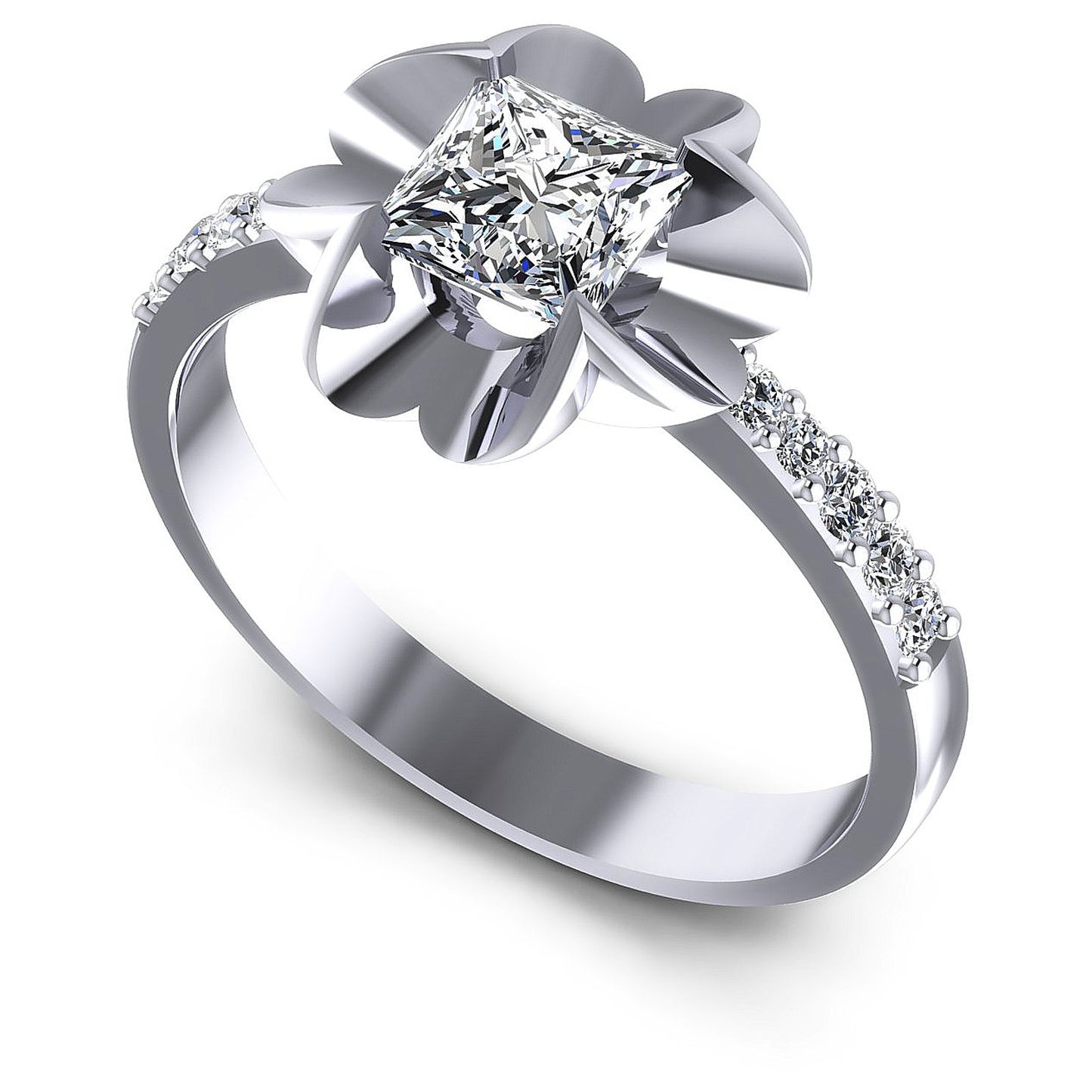 0.55CT Princess And Round  Cut Diamonds Engagement Rings