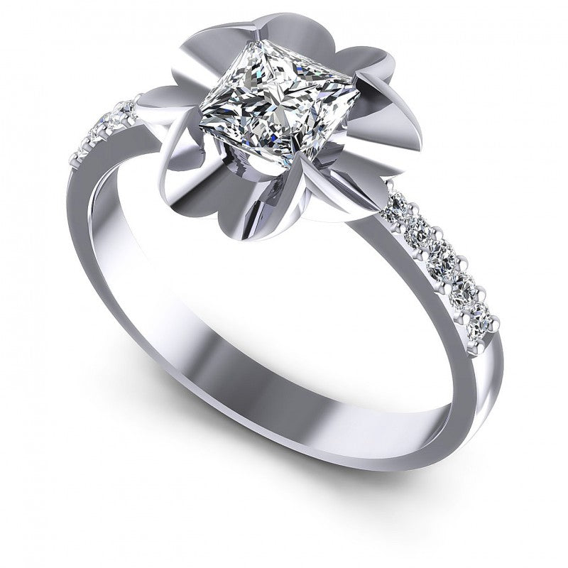 Princess and Round Diamonds 0.55CT Engagement Ring in 14KT White Gold