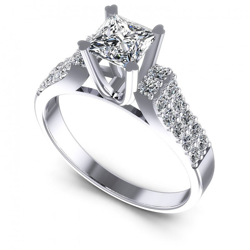 Princess and Round Diamonds 0.90CT Engagement Ring in 14KT White Gold