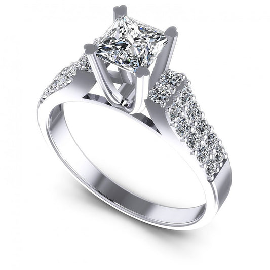 Princess and Round Diamonds 0.90CT Engagement Ring in 14KT White Gold