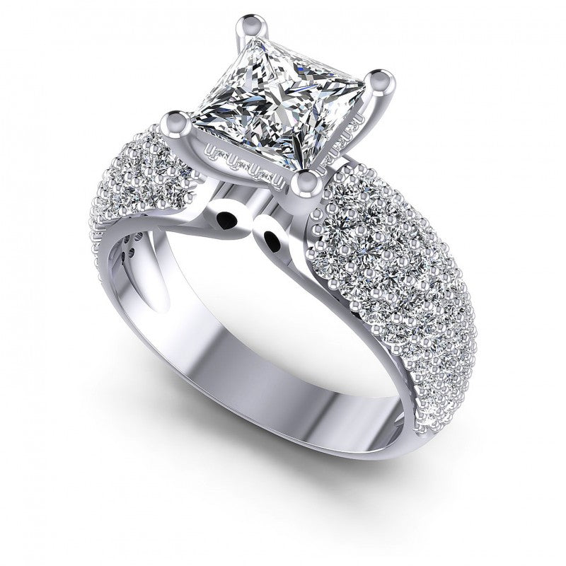Princess and Round Diamonds 1.35CT Engagement Ring in 14KT White Gold