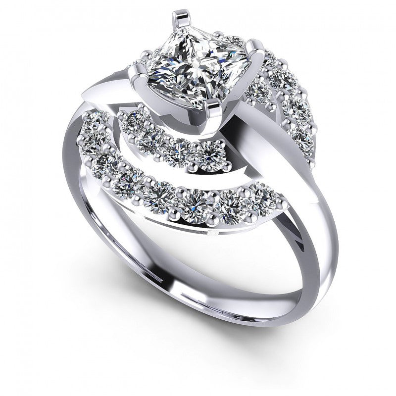 Princess and Round Diamonds 1.25CT Engagement Ring in 14KT White Gold